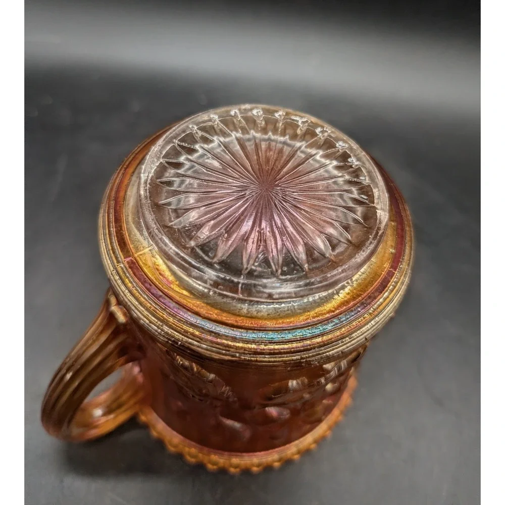 Imperial Glass Marigold Carnival Glass Lustre Rose Open Sugar Bowl Double Handle